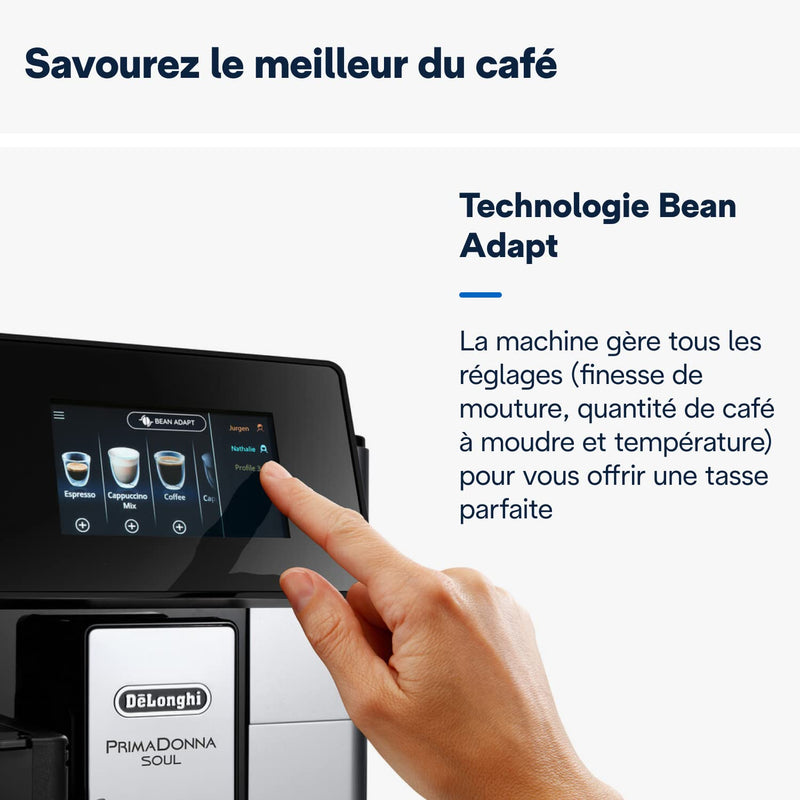 De'Longhi PrimaDonna Soul ECAM612.55.SB – Machine à Café à Grains Expresso & Cappuccino, Technologie Bean Adapt, Argent/Noir