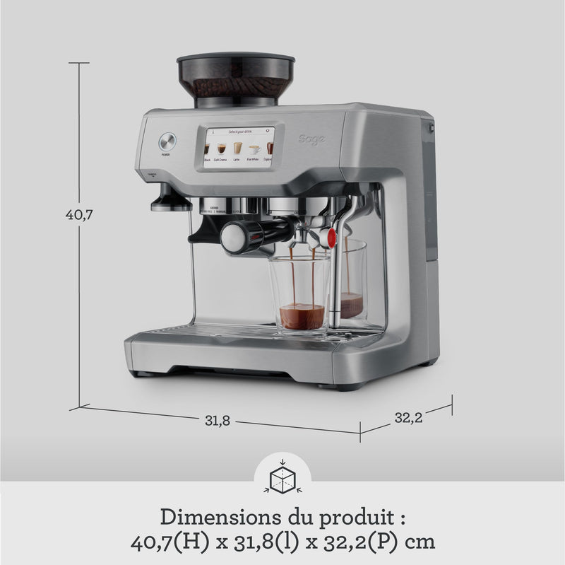 Sage The Barista Touch – Machine à Café Expresso avec Mousseur à Lait Automatique, Moulin Intégré, Écran Tactile, 5 Programmes, Acier Inoxydable Brossé