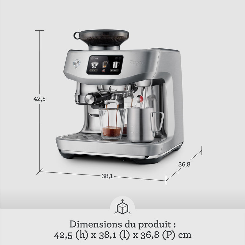 Sage The Oracle Jet – Machine Expresso à Porte-Filtre avec Moulin Intégré, Mousseur à Lait Manuel & Automatique, 1600W, 14 Programmes, Acier Inoxydable