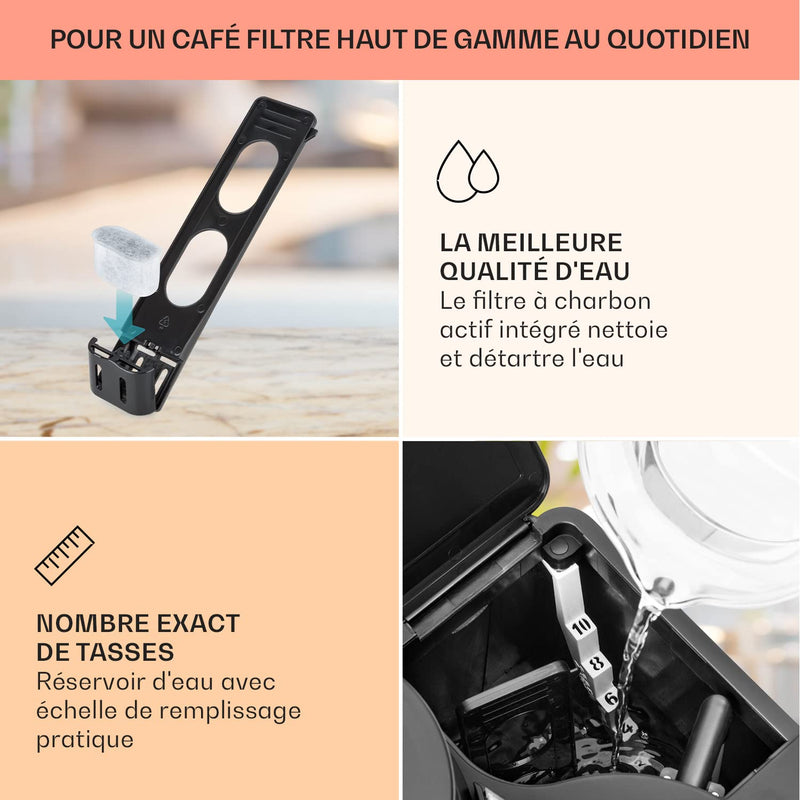 Klarstein – Machine à Café Automatique à Grains avec Broyeur 1000W, 10 Tasses, Minuterie et Filtre à Charbon Actif